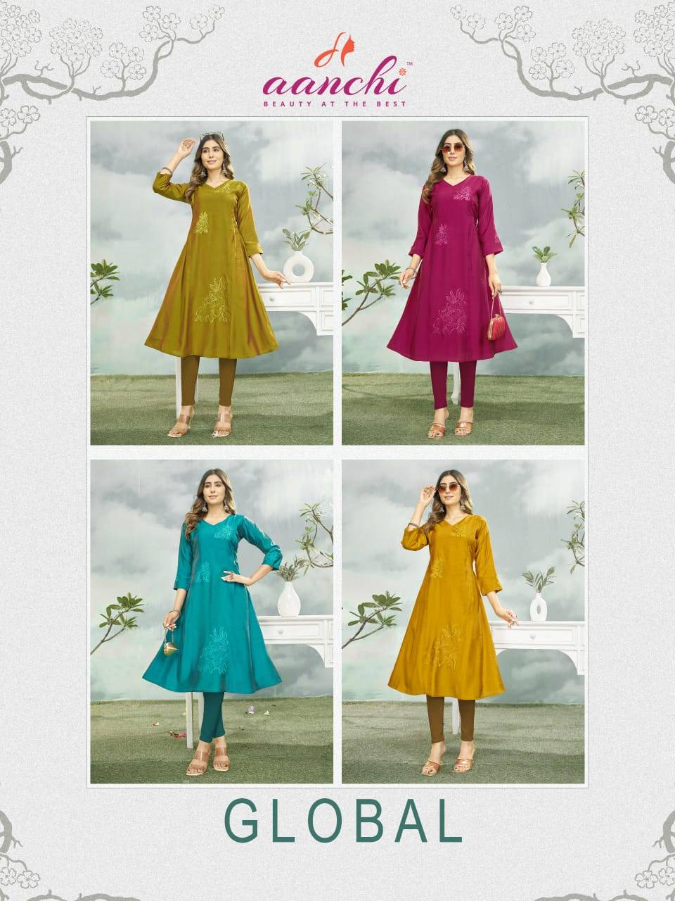 GLOBAL By AANCHI Stylish Beautiful Colourful Cotton Dresses At Wholesale Price